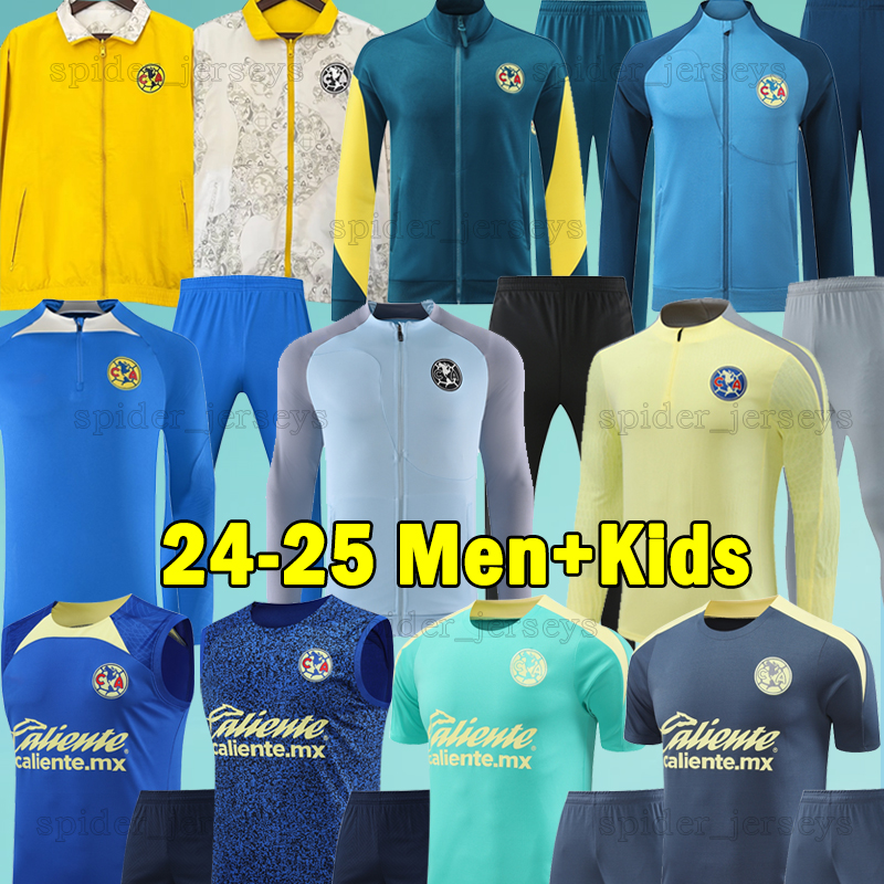 24 25 Club America Soccer Sets B.RODRIGUEZ HENRY D.VALDES FIDALGO 2024 2025 CA Long sleeve Trench coat Jacket Tracksuits Player Men Uniforms Training Vest Kids Kits Set