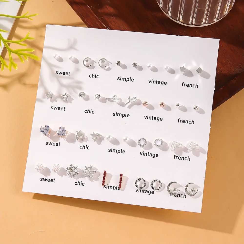 Cross-border Simple 20 Pairs of White Pearl Mini Stud Earrings Set Hollow Love Heart Snowflake Earrings for WomenX241023