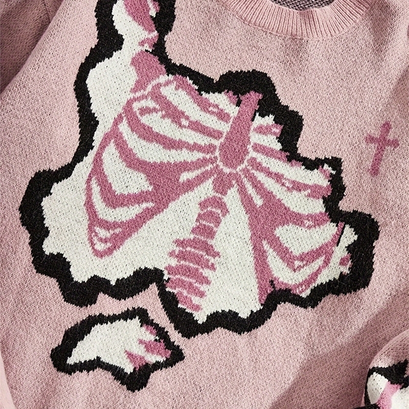 2024 Fashion Explosion Womens Round Neck Pullover Sweater Skull and Cross Print Drop Shoulder 240930