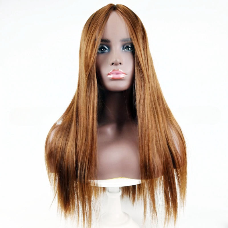 Wig women's long straight wine red long hair dyed chemical fiber wig
