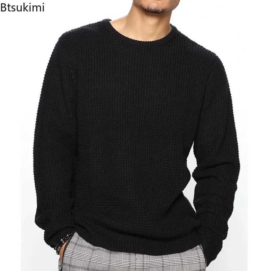 New 2024 Mens Knitted Sweater Top Autumn Winter Fashion Solid Color Loose Pullover Mens Casual Long Sleeve Round Neck Sweater LX241024