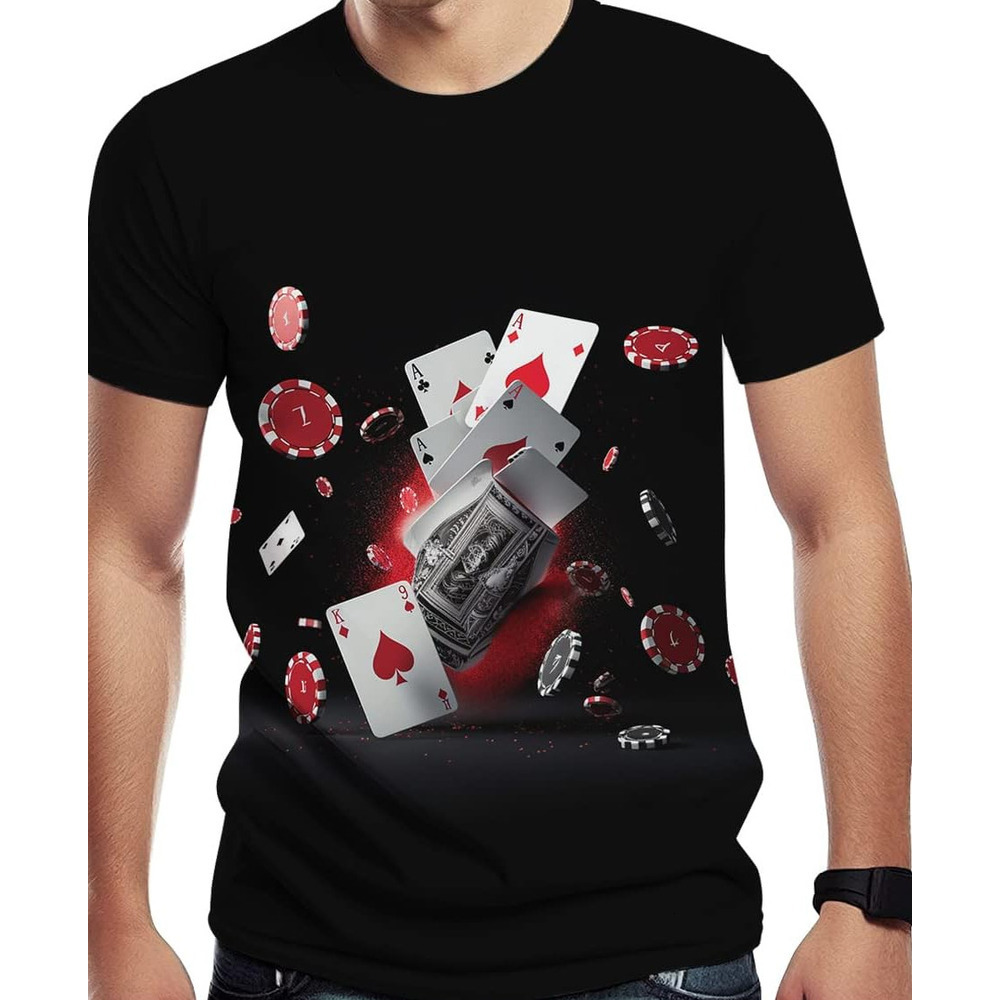 Mens T shirt Casino Chips and Poker Print Casual Novelty Tee Top for Men's tee Casual tops summer clothes Fashionable and cool