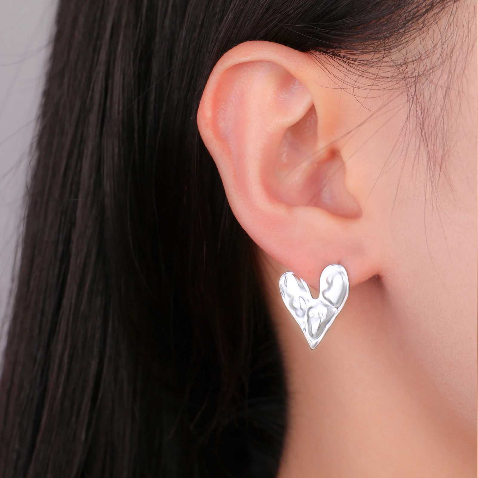 Teamer Fashion Uneven Heart Stud Earrings Stainless Steel Gold Color Earrings for Women Birthday Jewelry Romantic Couple GiftX241023