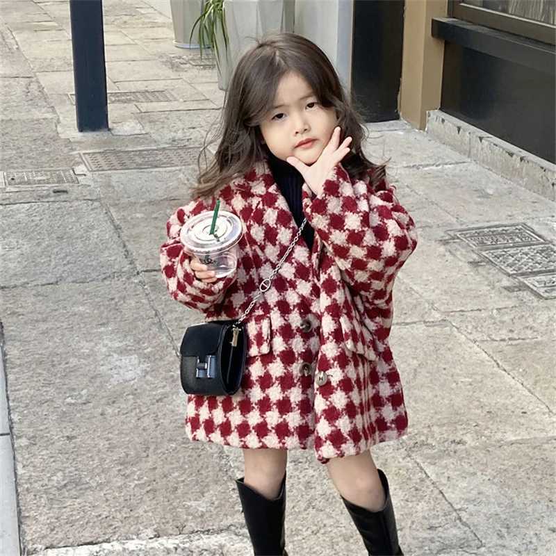 Womens wool coat jacket windproof jacket 2024 charming warm thick autumn and winter cotton school childrens clothing W241023