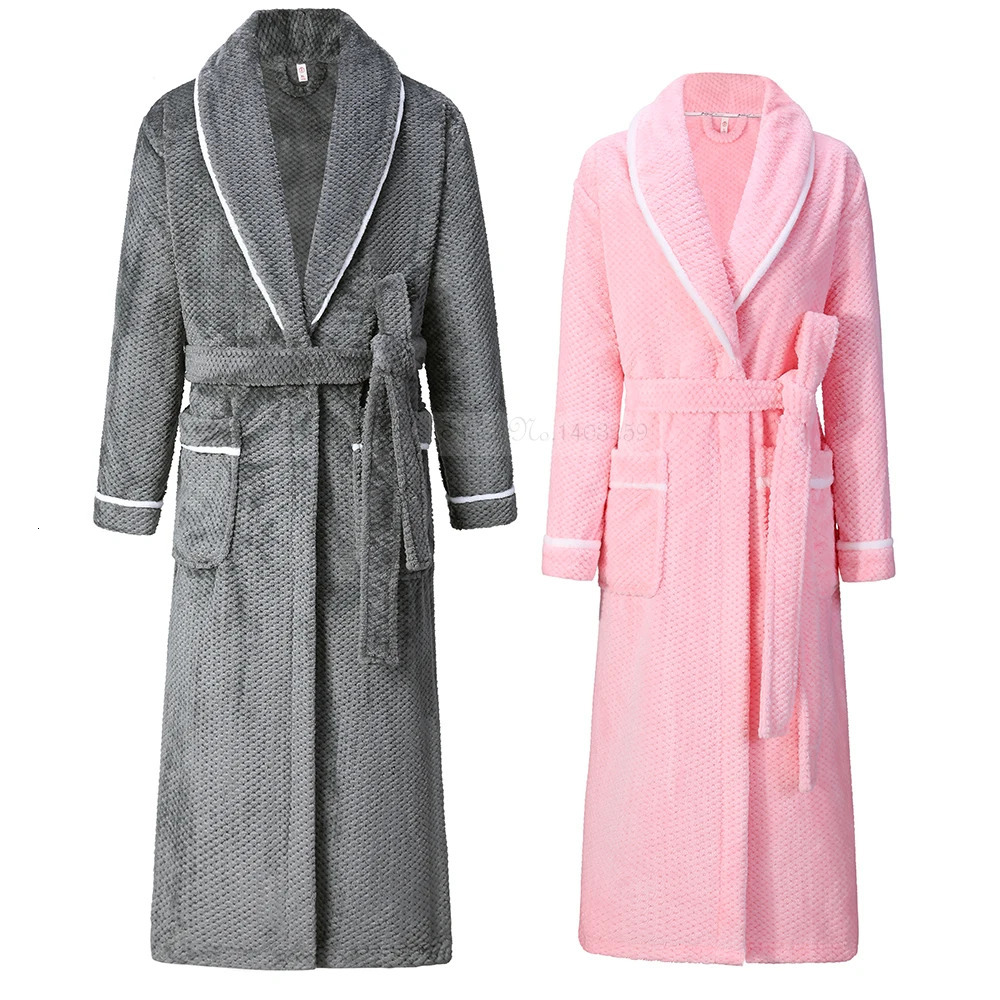 Ultra thin 4XL winter flannel long couple robe thick coral fleece bathroom gown pajamas loose HomeWear casual terrace 241023