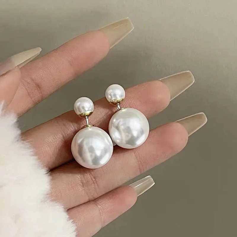 Vintage Fashion Double-sided Simulation Pearl Stud Earrings for Women Lucky Red Color Temperament Charm New Year Party JewelryX241023