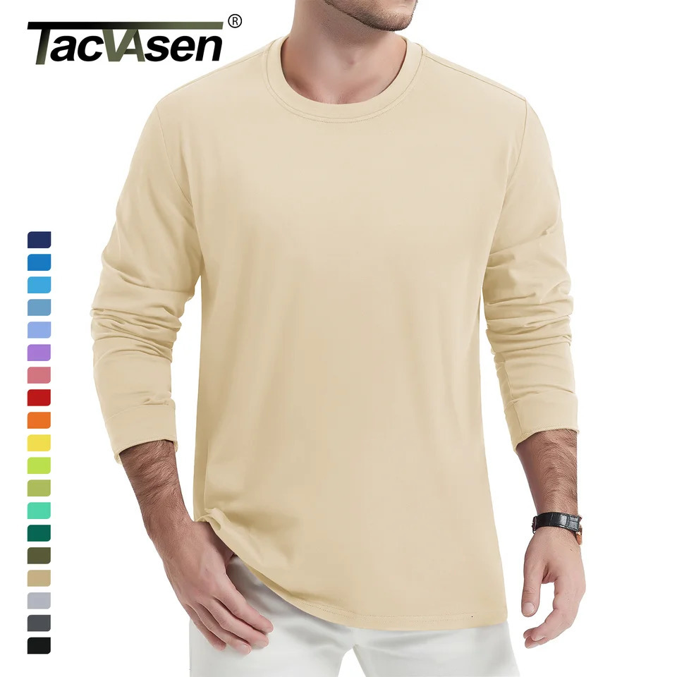 TACVASEN Color Long Sleeve Cotton T-shirt Mens Breathable Crew Collar T-shirt Spring and Autumn Casual Floral Top Basic Three way Mens Style 241024
