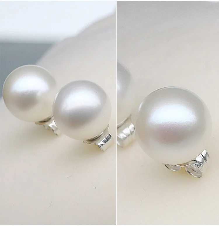 925 sterling silver jewelry natural oblate pearl earrings womens jewelry 6-8~10mm freshwater simple pearl earrings W241023