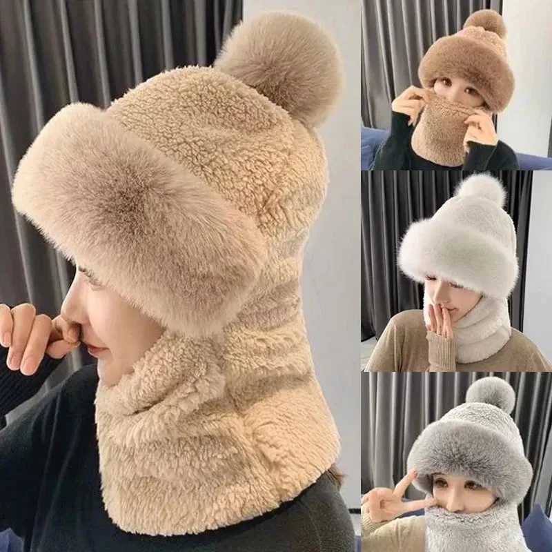 2024 Winter Scarf Set for Warm Plush Collar Warm Russian Outdoor Skiing Windproof Hat Thick Plush Bean Hat X241023