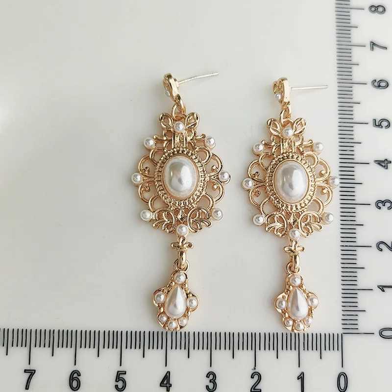 Vintage Palace Gold Pearl Pendant Earrings Womens Wedding Baroque Style Bohemian Exquisite Pendant Earrings Womens Elegant Jewelry Gifts W241023