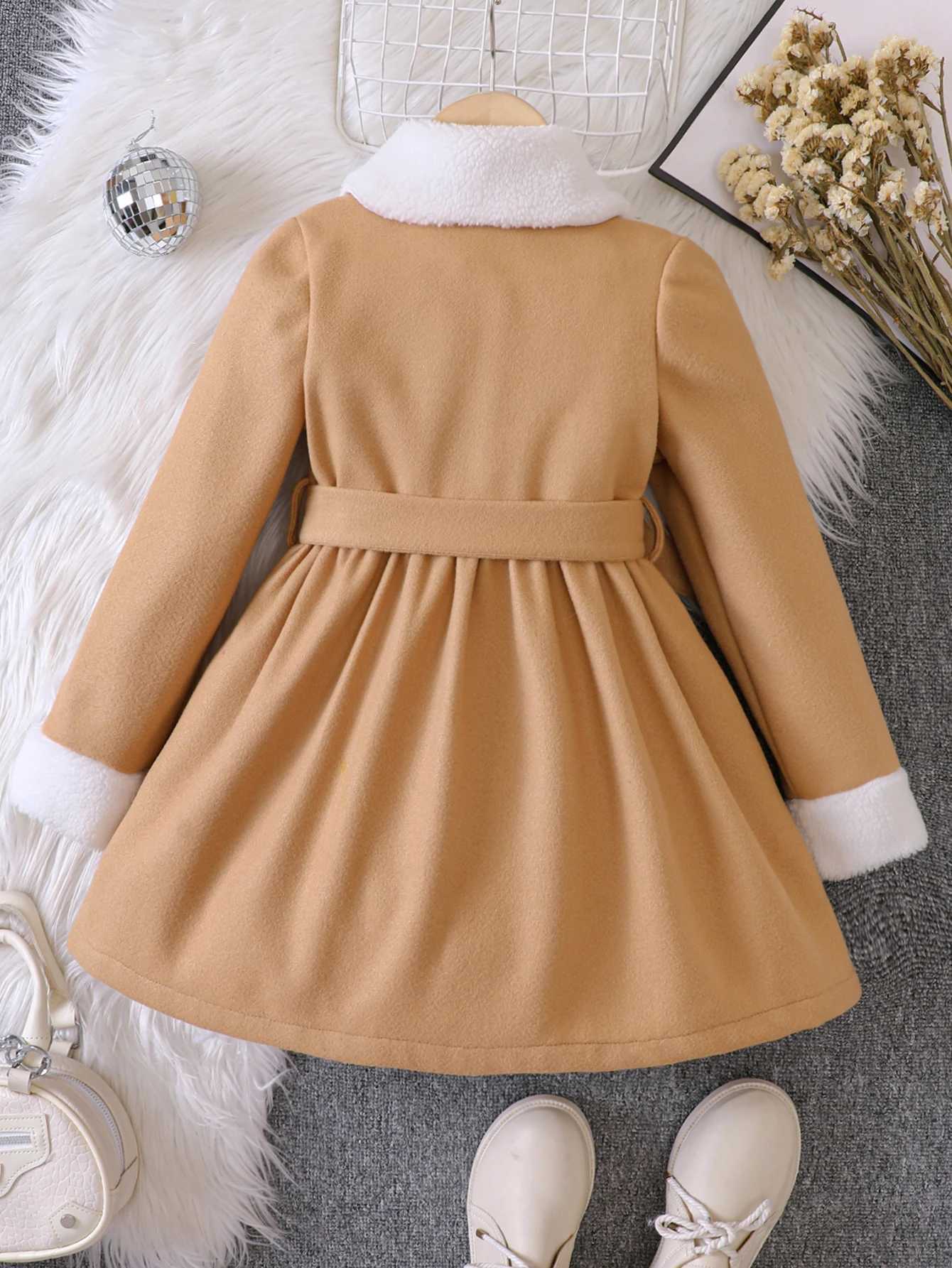 Girls autumn and winter new item womens sled solid color fur collar wool coat long sled W241023