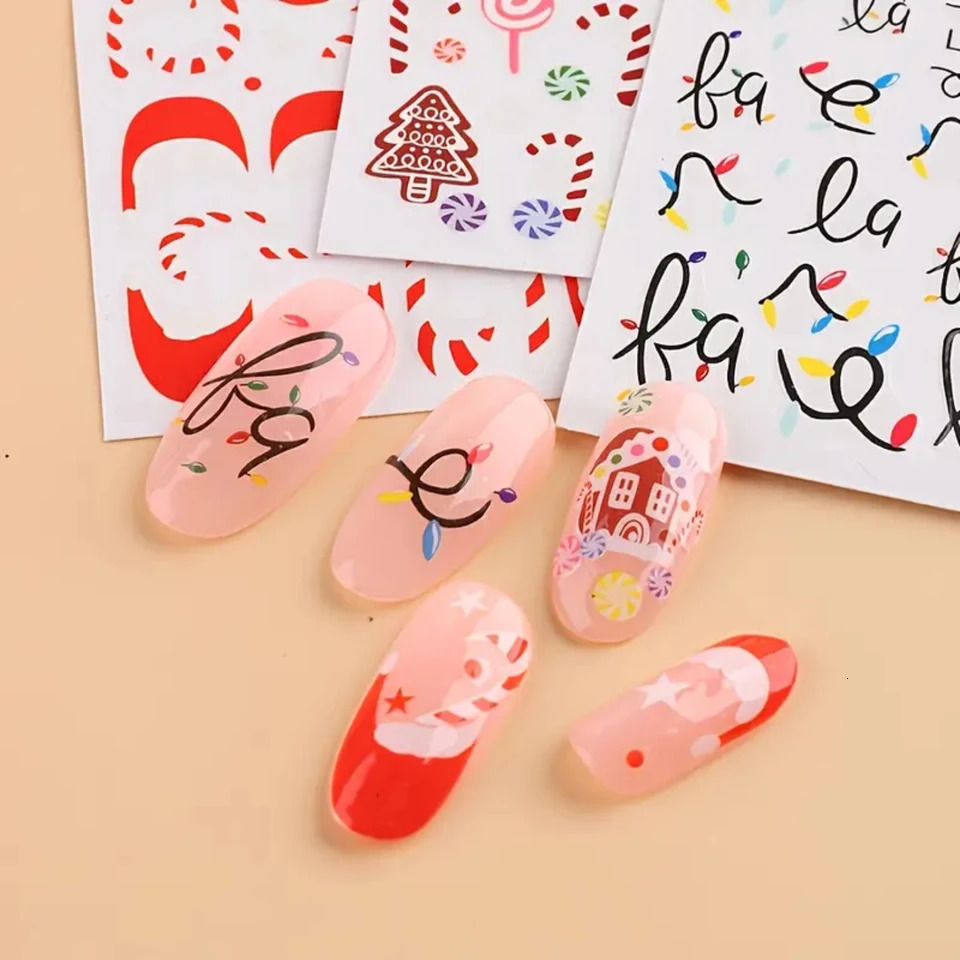 Christmas candy 3D nail art stickers self-adhesive bell decorations for women girls and children DIY handmade nail stickers gradient nails 241024