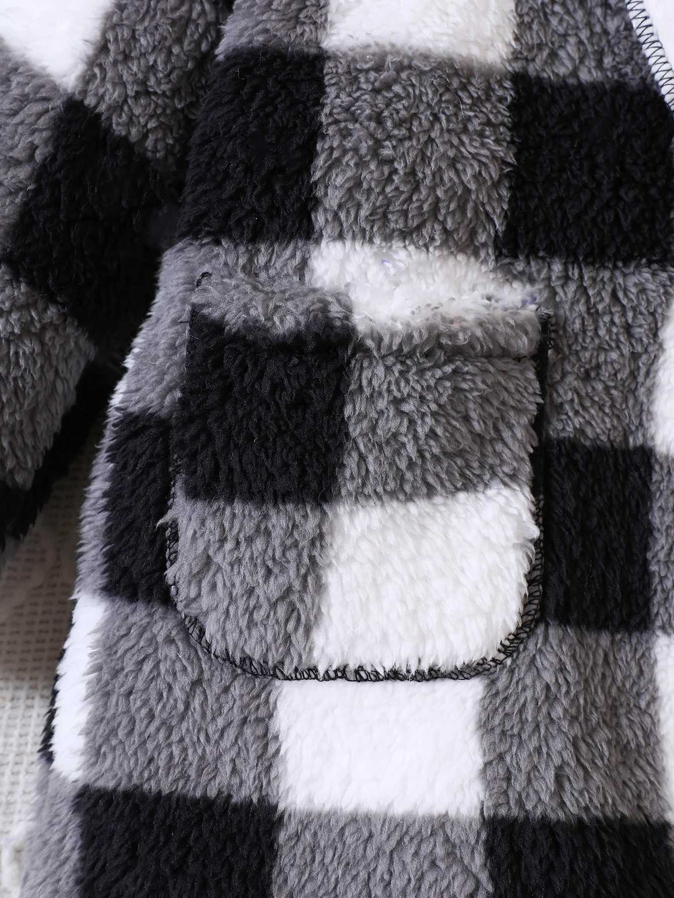 Winter new plush plaid long jacket suitable for small and medium-sized children and girls W241023