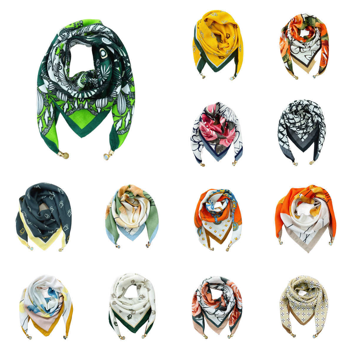 thin and elegant protection neck magnetic printed small triangular square womens go urious Wind buckle scarf designers
