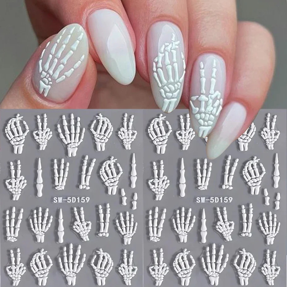 5D relief skeleton hand Halloween nail art sticker devils eye slider sticker DIY handmade decoration pointed nail accessory tool 241024