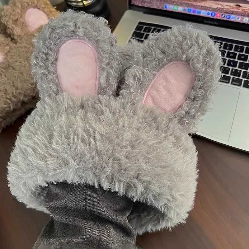 Y2k Rabbit Ear Woolen Hat Cute Girl Winter Beaver Plow Hat Warm Lolita Thick Warm Fun Party Photos Wool Hat X2410231