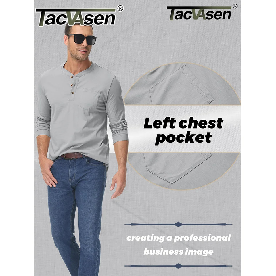 Takwasen high-quality cotton Henry T-shirt mens Henry collar long sleeved shirt spring and autumn casual shirt floral top mens T-shirt 241024