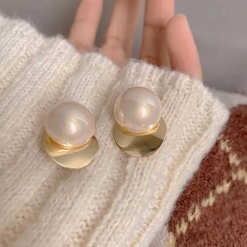 Pink Round Big Imitation Pearl Geometry Fold Disc Stud Earrings for Women Korean Fashion Cute Girl Jewelry AccessoriesX241023