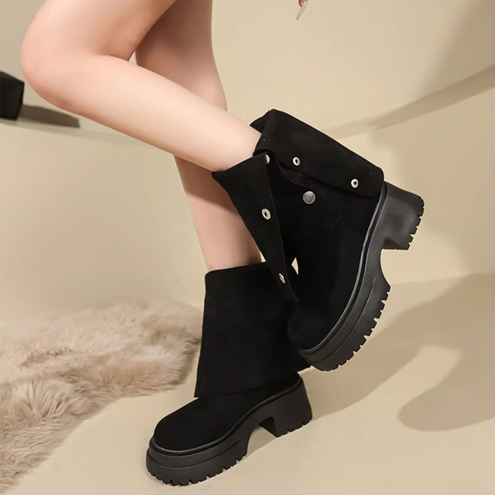 Designer Snow Slimming Women's Vintage Knight Square Toe High Heels Heaps Boots Long Buttons Warm Suede Womens Boots