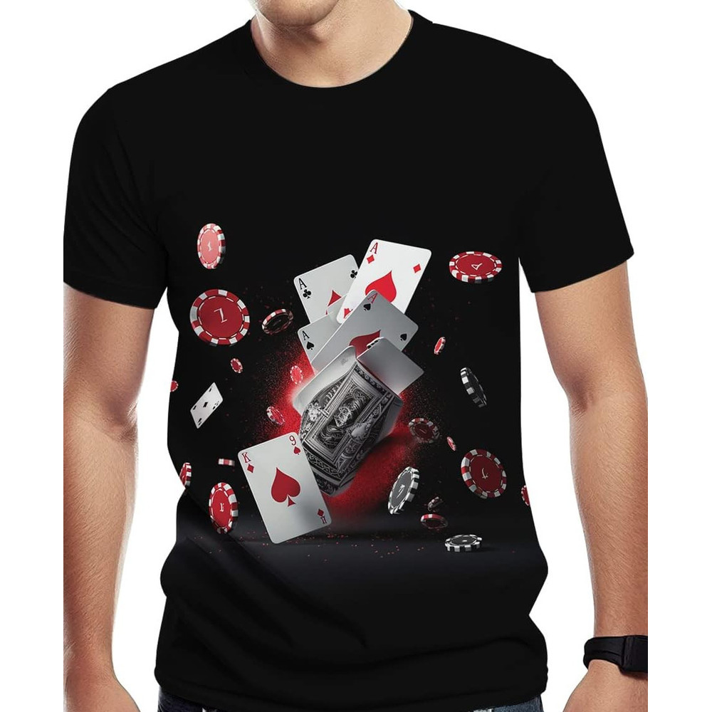 Mens T shirt Casino Chips and Poker Print Casual Novelty Tee Top for Men's tee Casual tops summer clothes Fashionable and cool