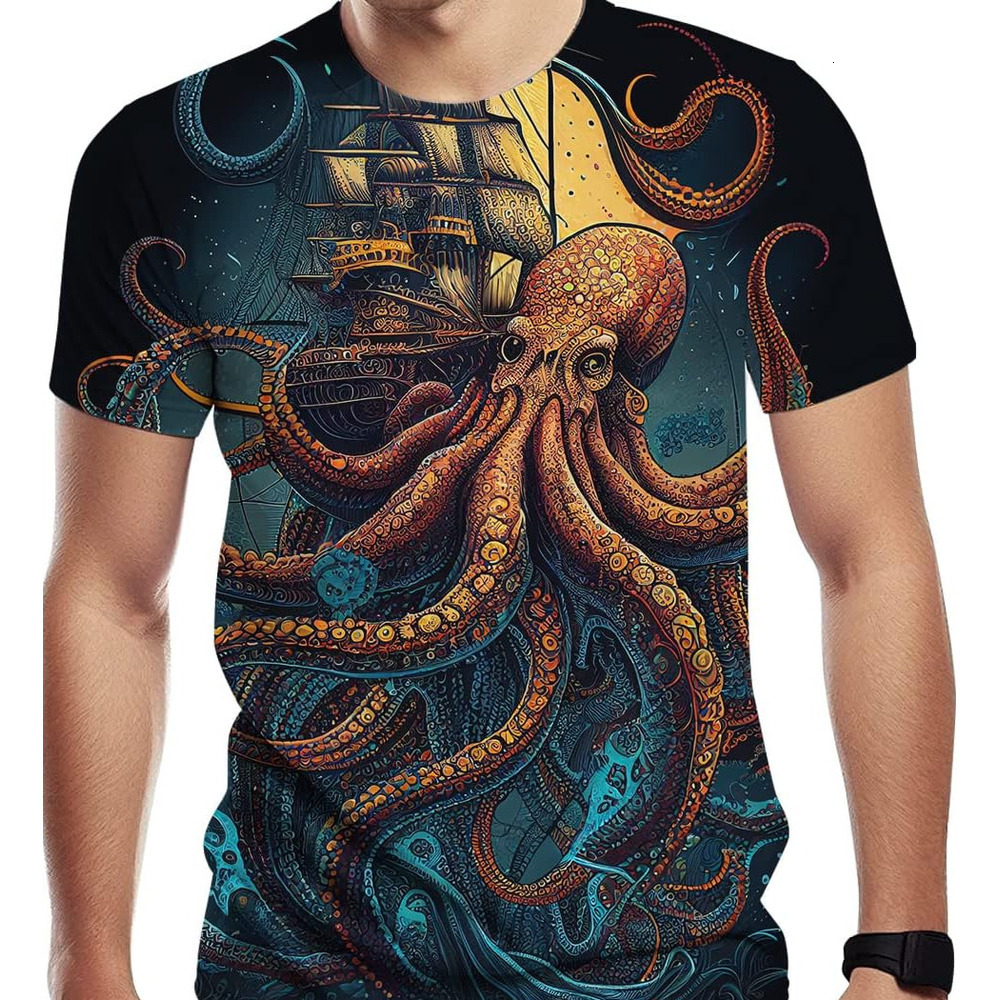 Mens T shirt Men's Octopus Graphic T Shirt 3D Graphic Cool Casual Tee Fashion T-shirt casual top summer wear tee Casual tops summer clothes