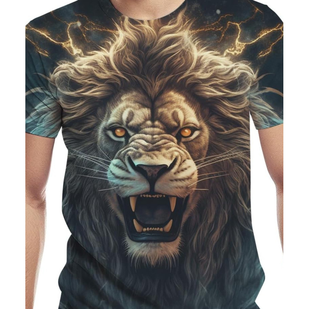 Mens T shirt Men's Novelty Lion Graphic Print Tee Men's Casual tee Casual tops summer clothes Fashionable and cool