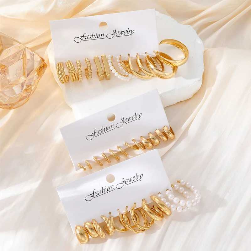 36 piece geometric C alloy pearl earring set suitable for European and American women gold ring earrings holiday party jewelry gifts W241023