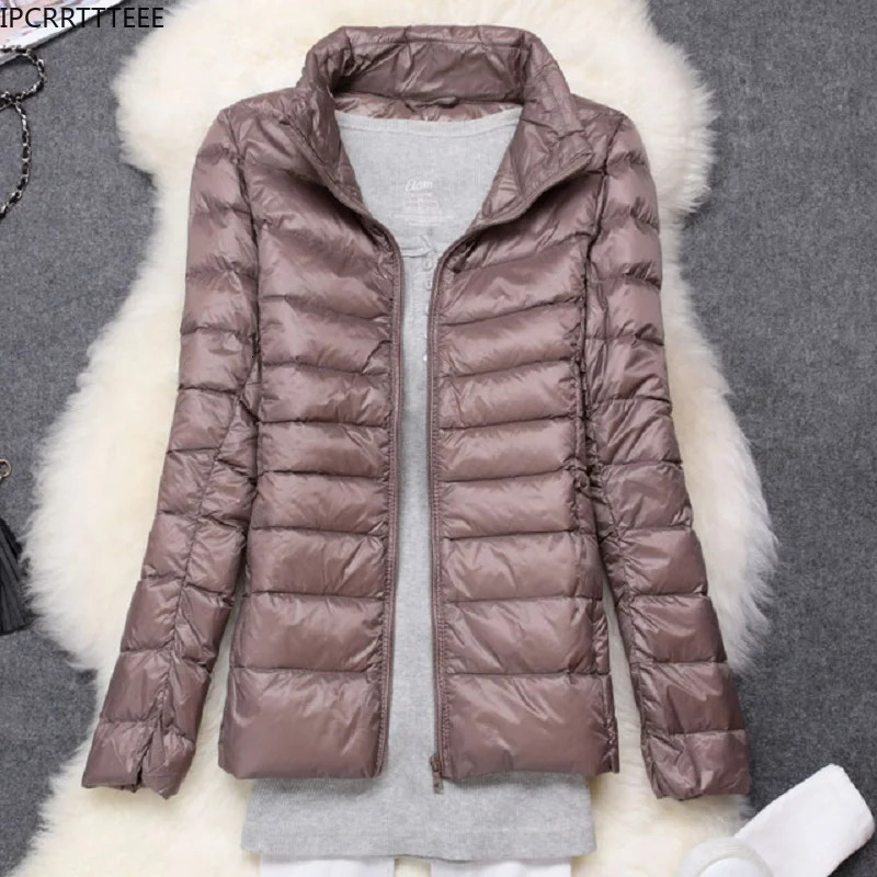 Autumn and winter womens ultra light down jacket ultra-thin solid ultra-thin jacket womens 90% white duck down jacket 241024