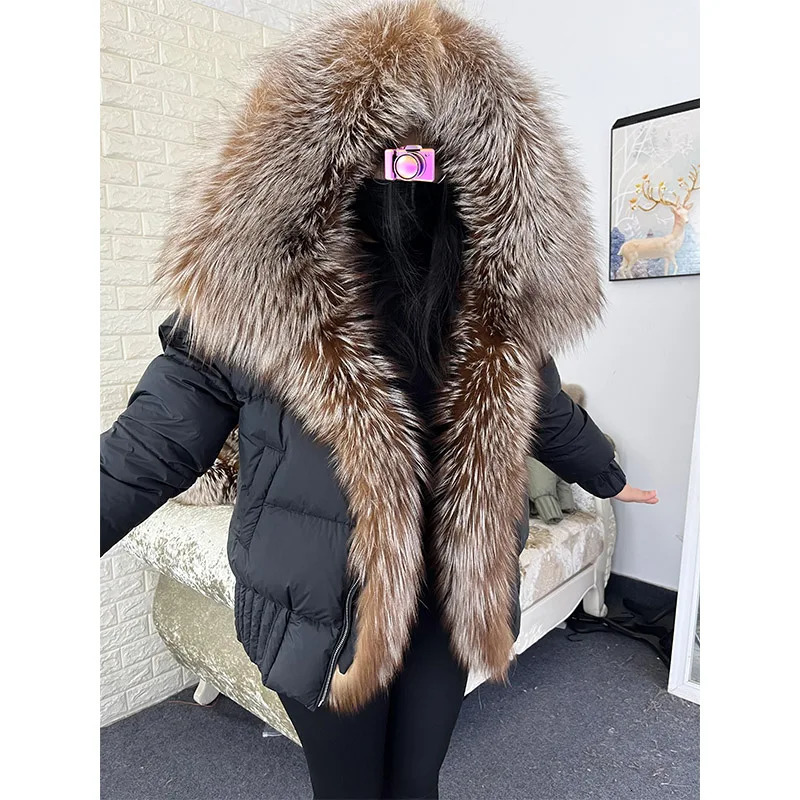 MAOMAOGONG White Duck Down Jacket Natural True Fox Fur Collar Down Jacket Thick Coat Winter Womens Warm Jacket 241023