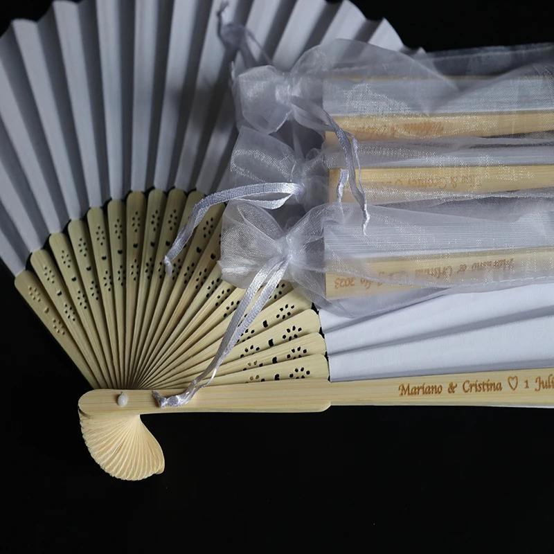 Personalized Wedding Fan White Folding Elegant Paper Fan Wedding Gift Bridal Customization Handmade Fan Gift with Machine Bag 241019