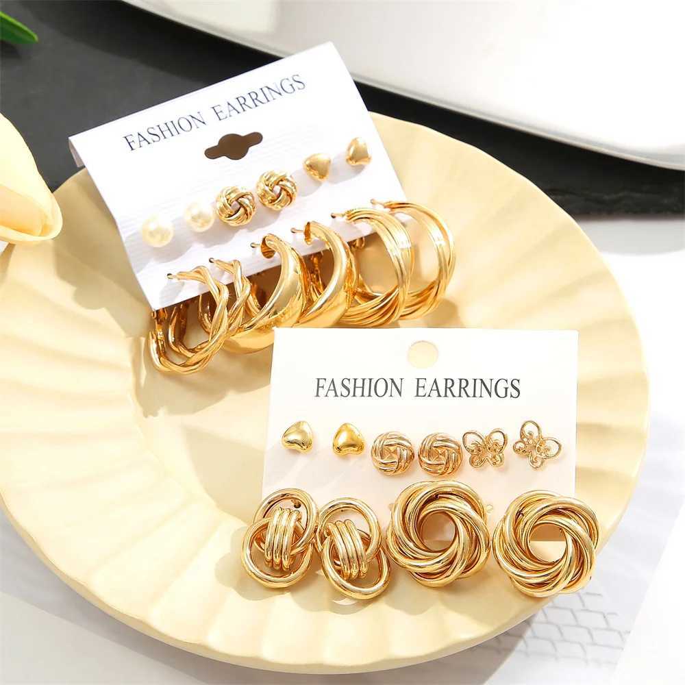 11 pairs of A set fashionable zinc alloy artificial pearl rotating geometric decorative earrings for womens daily decoration W241023