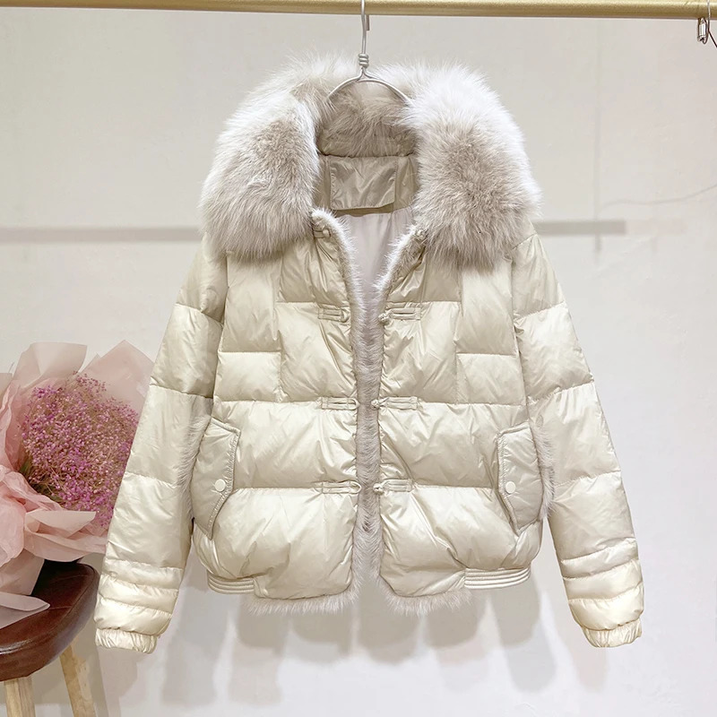 Collar Fox Fur Large Fur Collar Splicing Mink Short Sleeve Jacket Womens Clothing Board Button Bread Coat Winter Clothing Coat 241023
