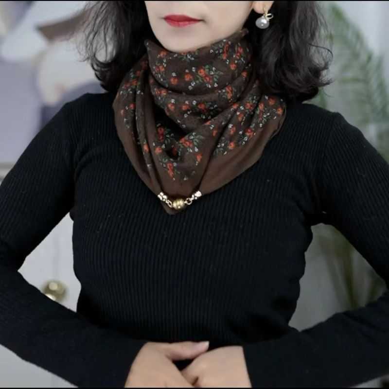 New designers Neck Texture ece Protection silk Womens scarf nice Small Buckle Magnetic