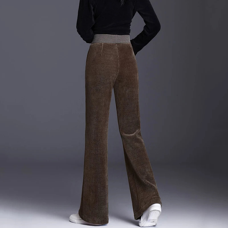 Rimocy Elastic Waist Corduroy Pants Womens Autumn Winter Straight Velvet Pants Womens Pocket Loose Casual Mens 241024