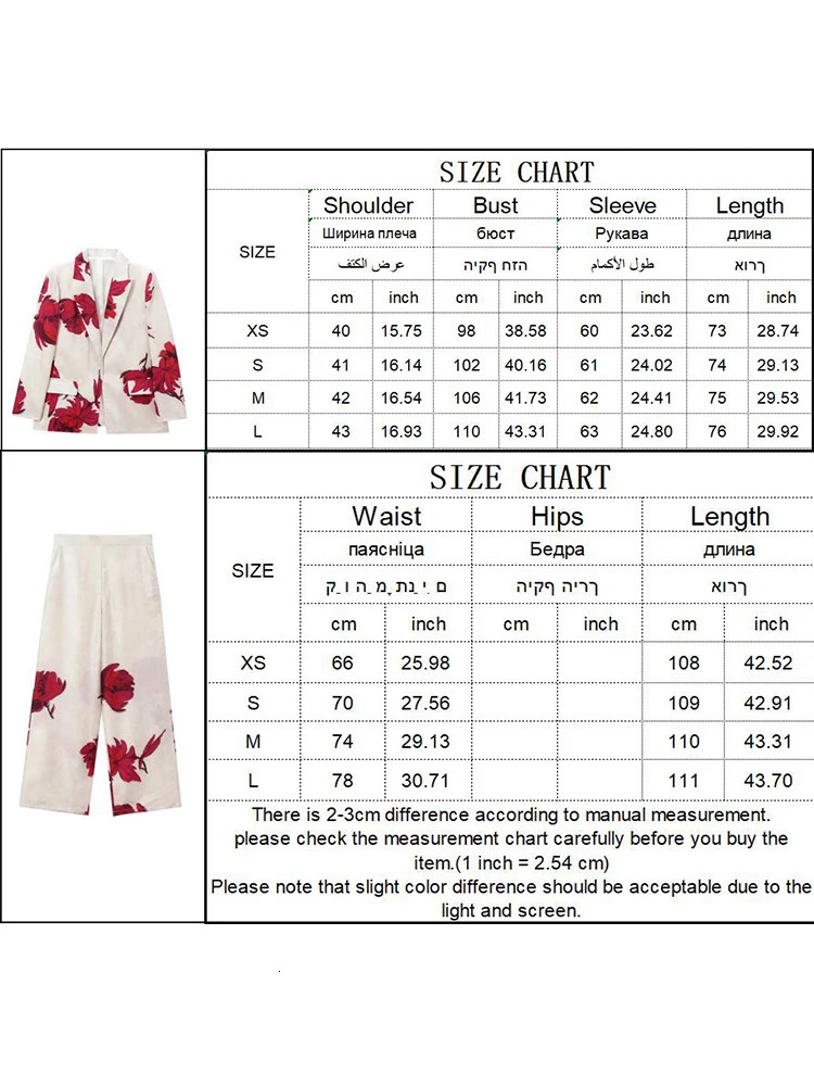 TRAF Elegant Print Blazer Suit and Wide Leg Pants Two 2 Piece Sets Outfits For Women Classic OL Work Street Outfit Tracksui 241023