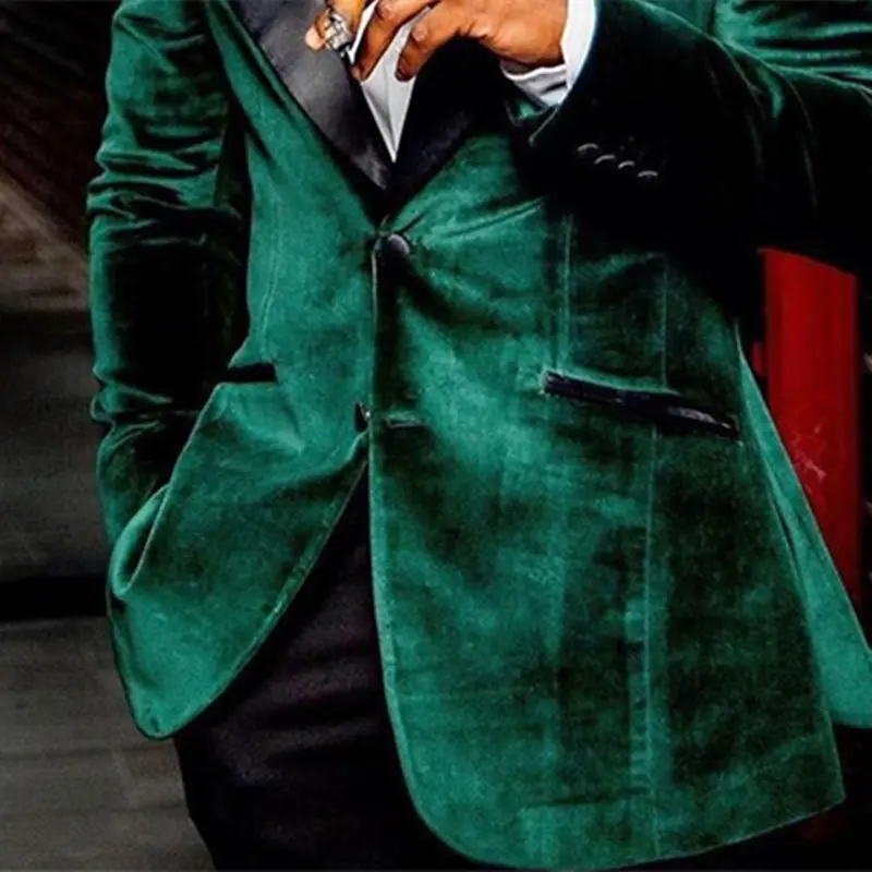 Men's Velvet Casual Blazer for Christmas Party Men Suit Jacket Tailored Fit Single Breasted Two-buttons Green Blazer 2025