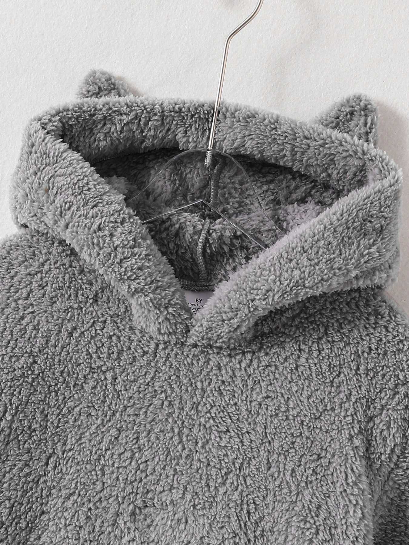 Girls autumn and winter childrens clothing fashion trends cute suede gray zipper cat pattern printed loose top hooded sweatshirt W241023