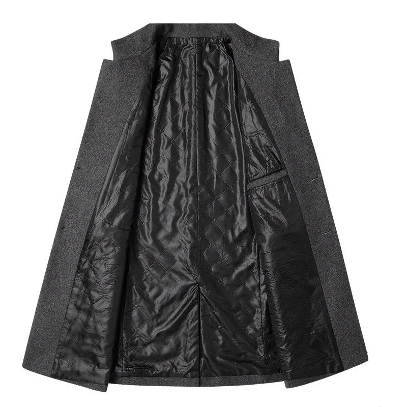 autumn winter wool jacket mens casual slim fit windproof jacket medium long mens open collar wool blend jacket 4XL-M 241024