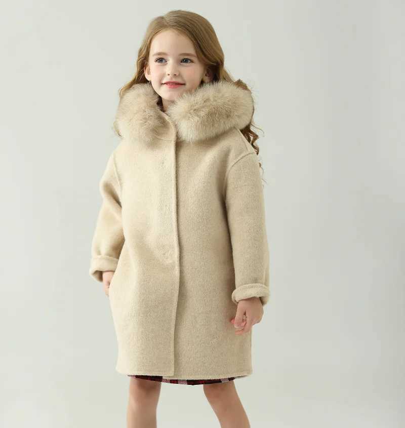 Hooded double-sided cashmere 2022 new winter childrens clothing womens wool coat womens fur coat womens winter clothing W241023