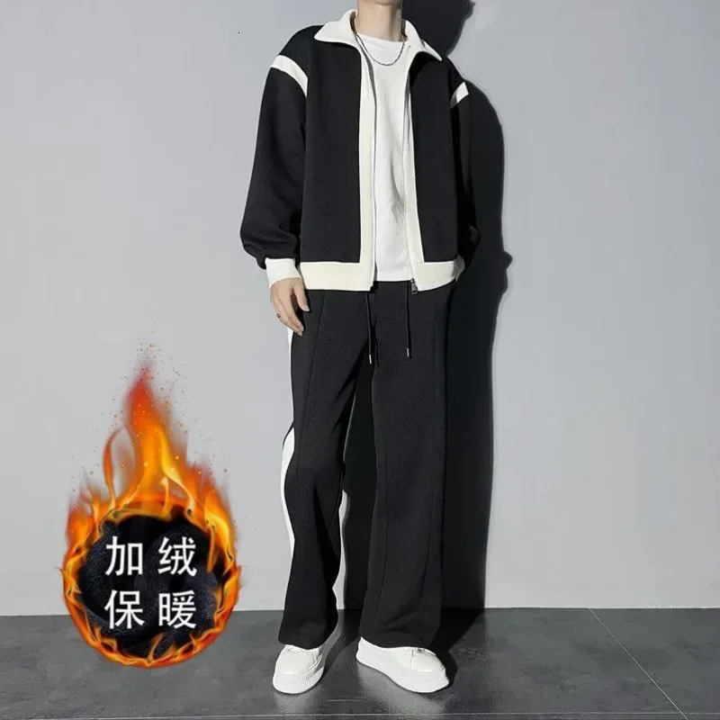 plush sportswear set for autumn and winter suitable for men women hip-hop elegant sportswear loose suit and casual sports two-piece set 241024