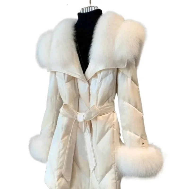 high-end down jacket womens imported fox fur shawl collar down jacket long fashionable warm slim fit fashionable jacket 241023