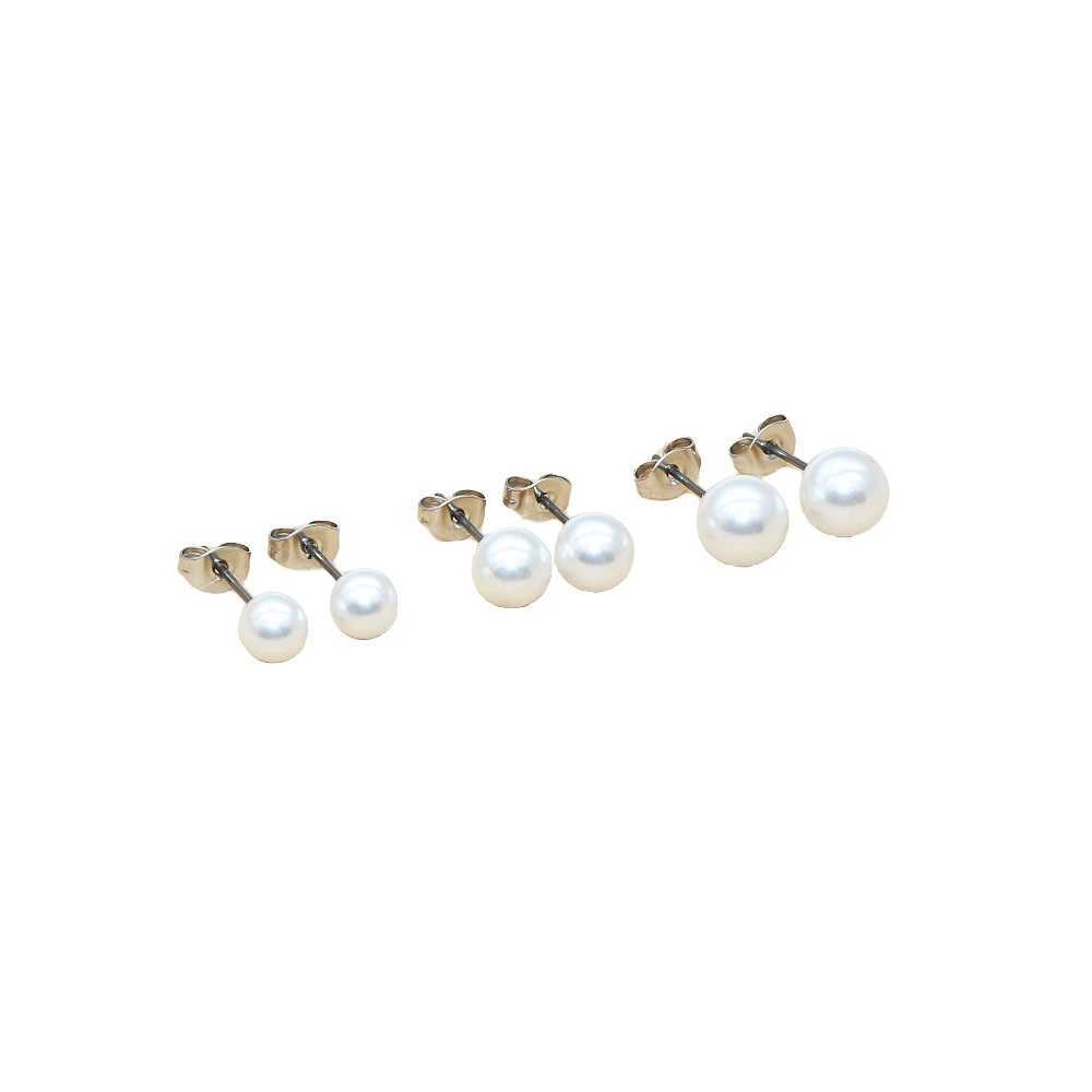 Titanium Needls With ABS White Pearls 6 7 8mm Stud Earrings No Fade Allergy Free Brief Style For Men And WomenX241023