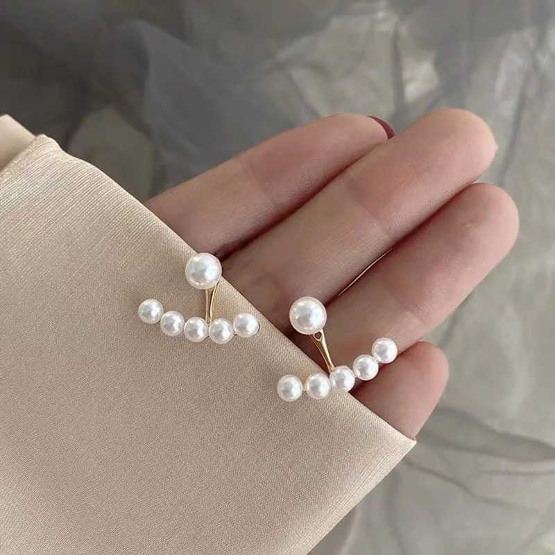 2 In 1 Simulated Pearl Beads Stud Earrings for Women Bow Shaped Gold Color Metal Ear Decoration Korean New Girls Party GiftsX241023