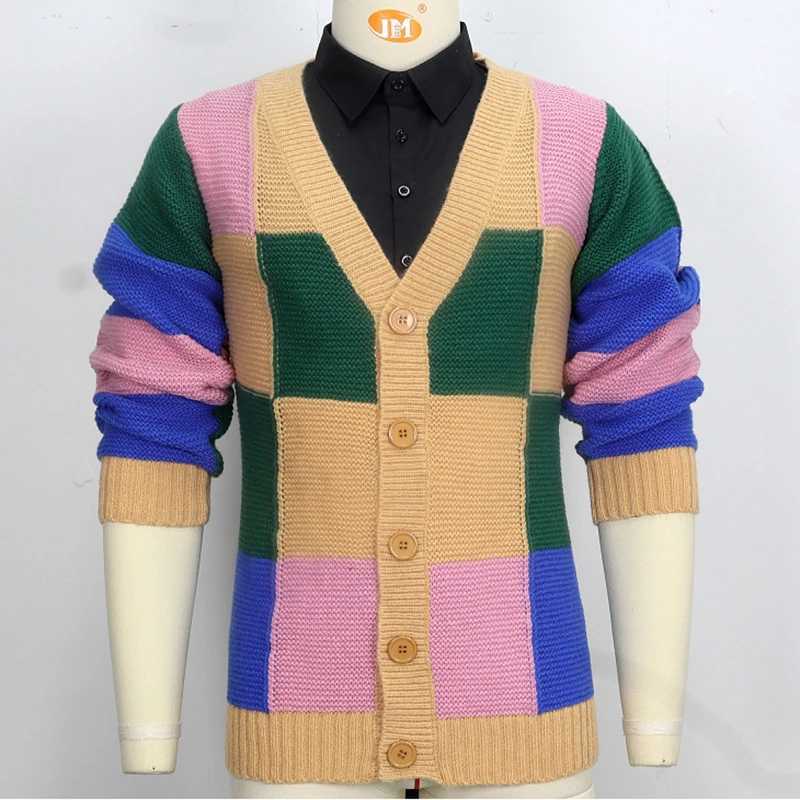 Mens Youth Knitwear Sweater European and American Fashion Contrasting Cardigan Sweater Autumn and Winter Woolen Jacket LX241024