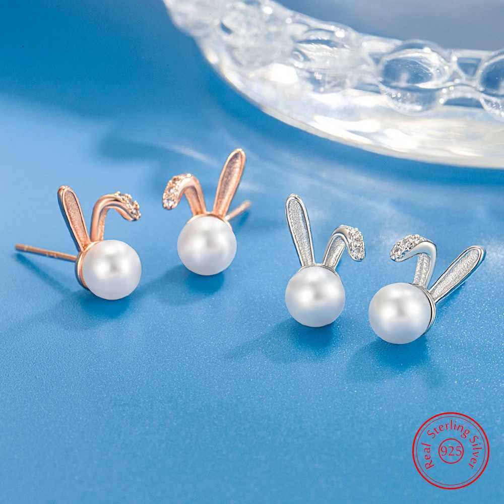 Pure 925 Sterling Silver High-quality Jewelry New Rabbit Crysal Pearl Stud Earrings For Woman XY0267X241023