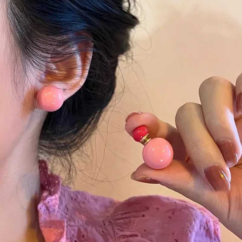 Candy Color Pearl Ball Stud Earrings Retro Double-sided Acrylic Personalized Bead Earring for Women Fashion Korean Jewelry GiftX241023