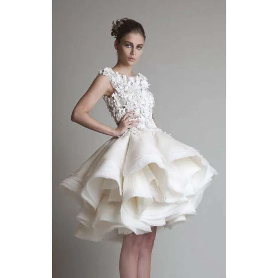 Krikor Jabotian Short Wedding Dresses Lace 3D Ral Appliques Tiered Tulle Ruffle A E Ball Gown Empire Country Bridal Gowns Plus Size