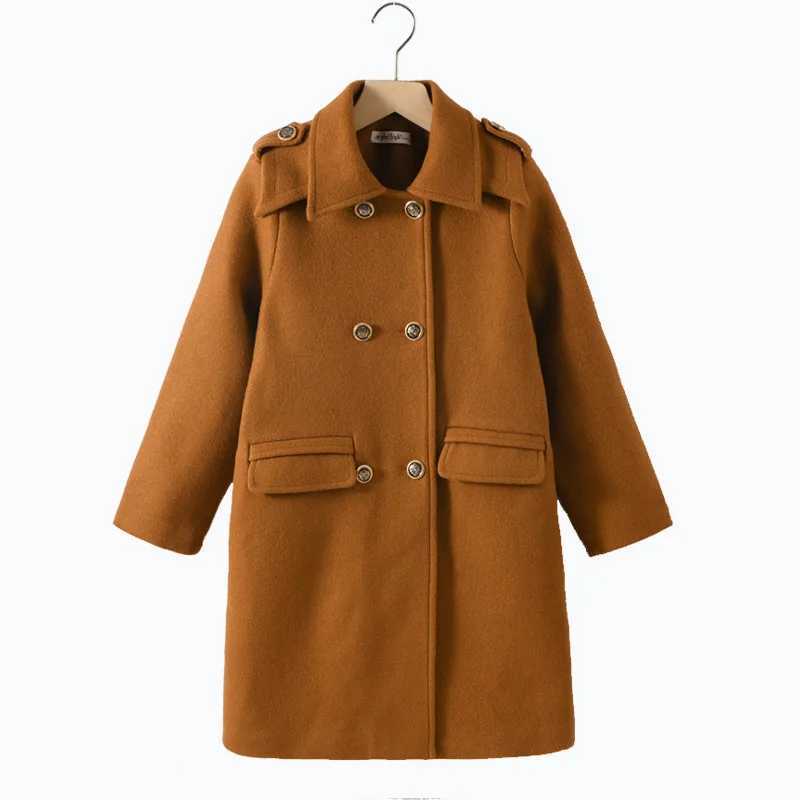 Teen girl wool jacket medium length caramel color casual and fashionable childrens jacket autumn and winter college chiffon childrens jacket W241023