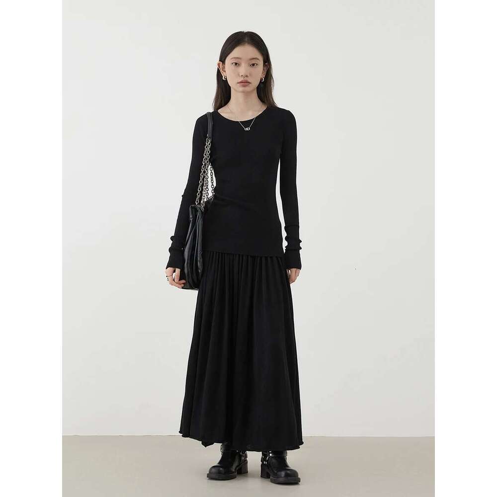 CHIC VEN Women Sweaters Solid Slim Round Neck Female Jumpers Elastic Waist Pleated Woman Skirt Set Spring Autumn 2024