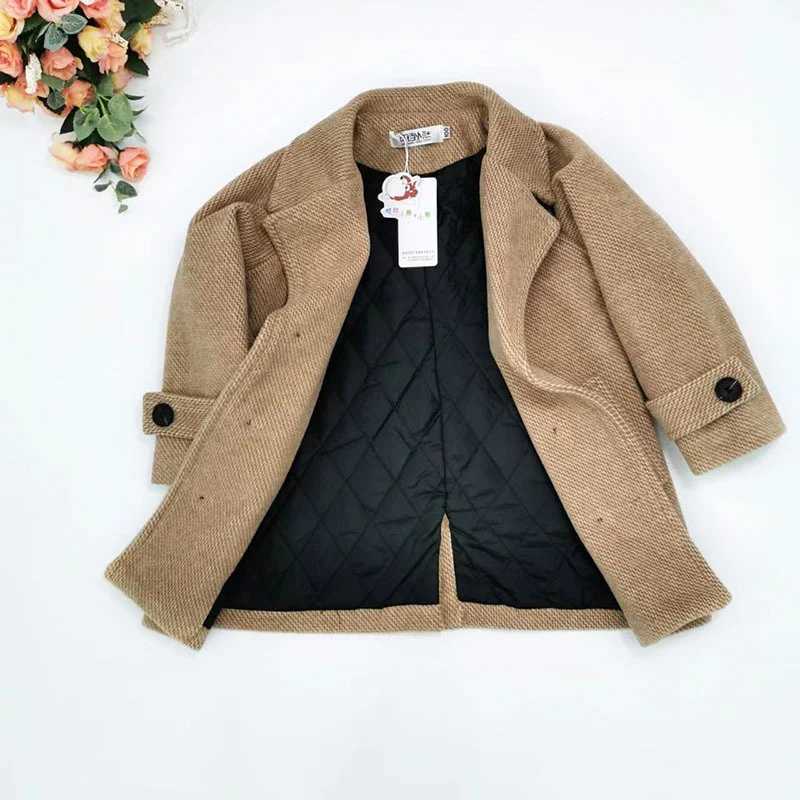 Boys wool coat windproof jacket 2024 hot and thick autumn and winter cotton school childrens clothing W241023